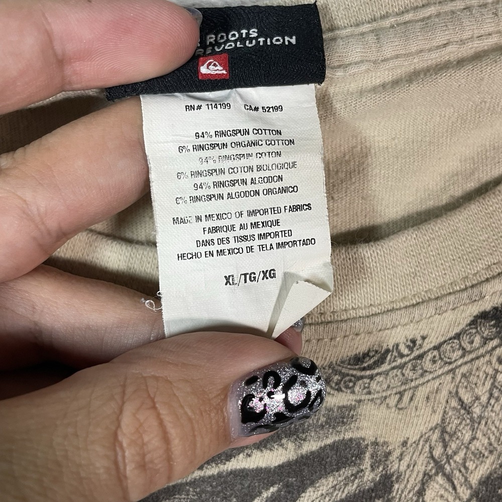 VTG Quicksilver T Shirt Mens XL‎ Surf Skate Graphic Y2k Tan Wings Logo Grunge - Picture 7 of 9